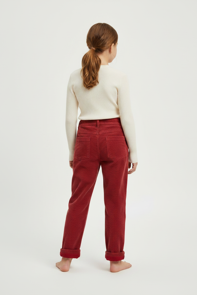 Pantalon Velours Rouge Côtelé Décontracté Fille Hiver - Cordé - vue 2