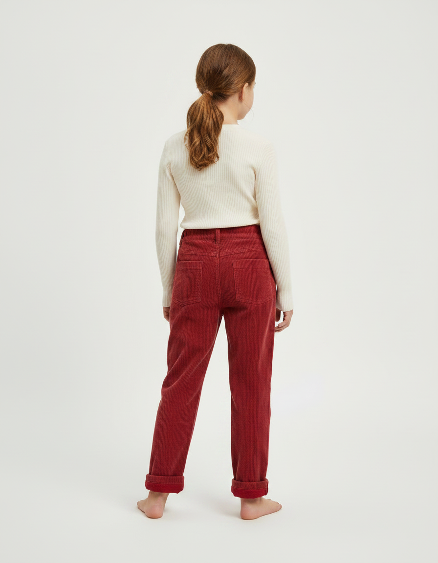 Pantalon Velours Rouge Côtelé Décontracté Fille Hiver - Cordé - vue 2