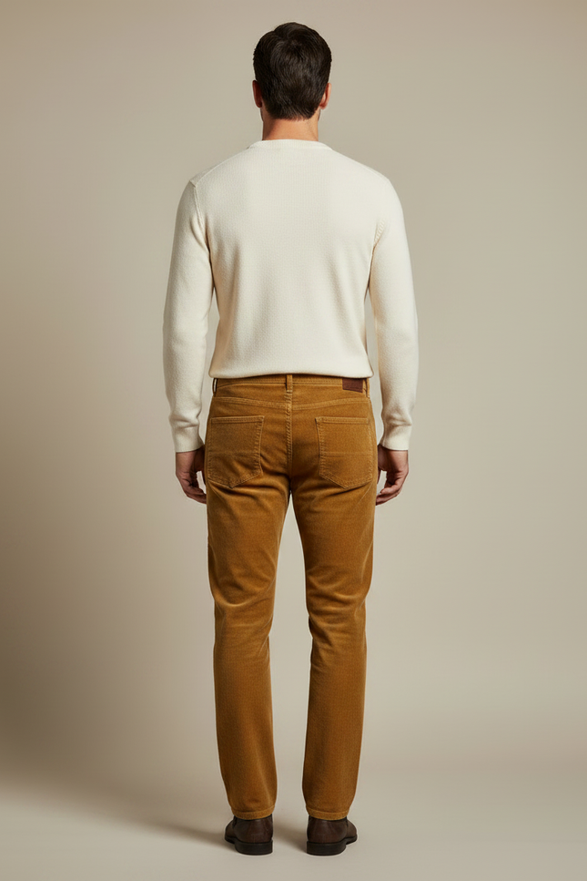 Pantalon Velours Côtelé Homme Droit Marron Élégant - Camel Cordé - vue 2