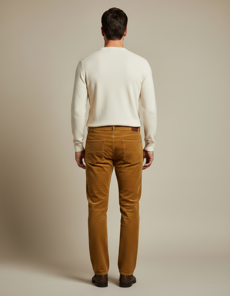 Pantalon Velours Côtelé Homme Droit Marron Élégant - Camel Cordé - vue 2
