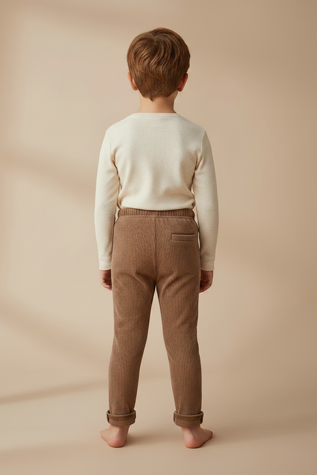 Pantalon Velours Côtelé Marron Élastique Confortable Enfant - Cordé - vue 2