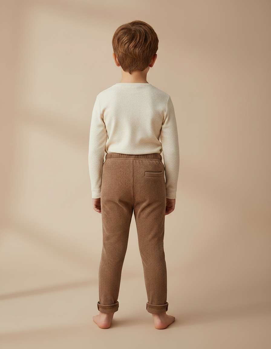 Pantalon Velours Côtelé Marron Élastique Confortable Enfant - Cordé - vue 2