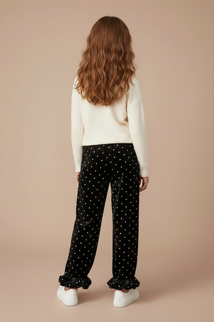 Pantalon Velours Noir À Pois Volants Fille - vue 2
