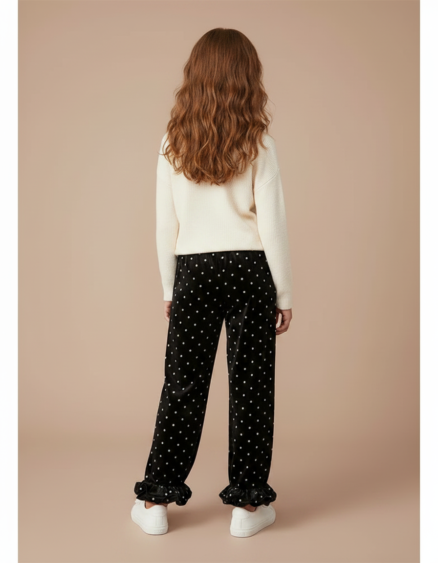 Pantalon Velours Noir À Pois Volants Fille - vue 2