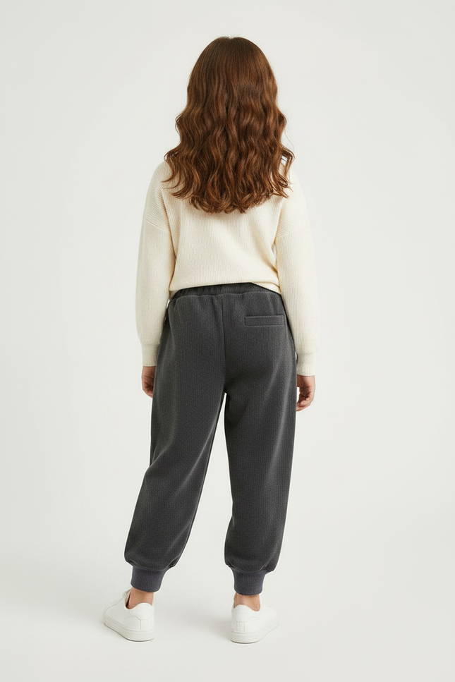 Pantalon Velours Gris Côtelé Ample Décontracté Enfant - Cordé - vue 2