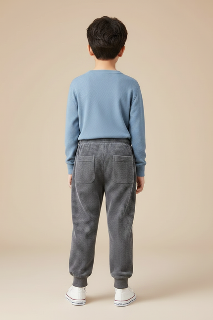 Pantalon Velours Côtelé Gris Enfant Ample Décontracté - Cordé - vue 2