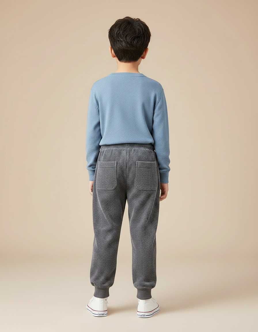 Pantalon Velours Côtelé Gris Enfant Ample Décontracté - Cordé - vue 2