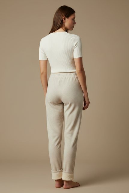 Pantalon Velours Beige Ample Doux Molletonné Femme - vue 2