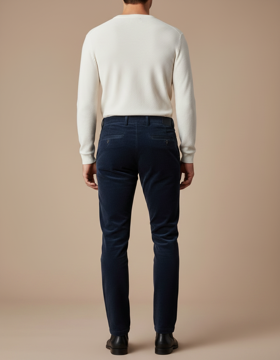 Pantalon Velours Bleu Marine - Cordé - vue 2