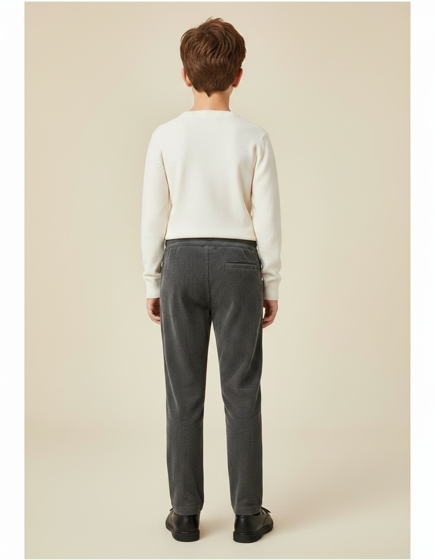 Pantalon Velours Côtelé Gris Garçon Droit Décontracté - Cordé - vue 2