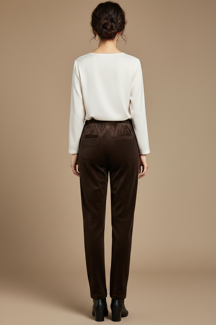 Pantalon Velours Marron Droit Cordon Élastique Femme - vue 2