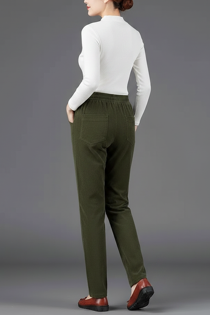 Pantalon Velours Droit Vert Décontracté Élastique Femme - vue 2