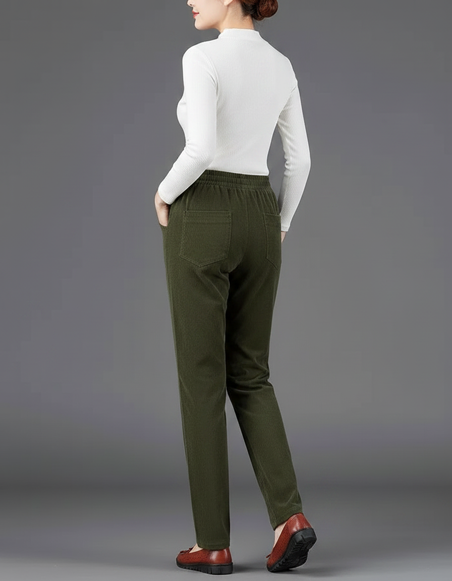 Pantalon Velours Droit Vert Décontracté Élastique Femme - vue 2