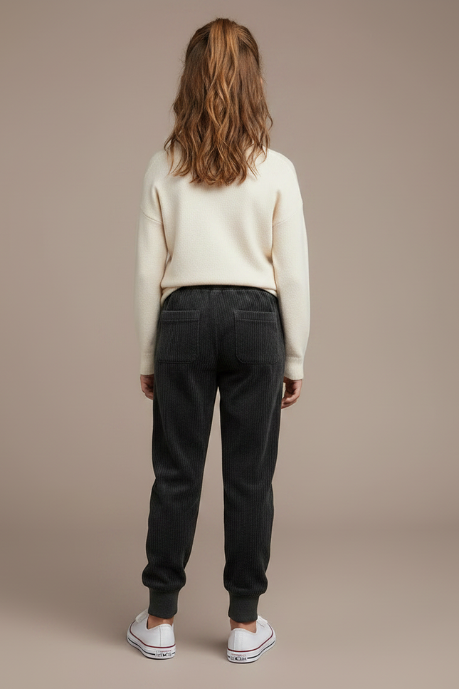 Pantalon Velours Côtelé Ample Gris Enfant Décontracté - Cordé - vue 2