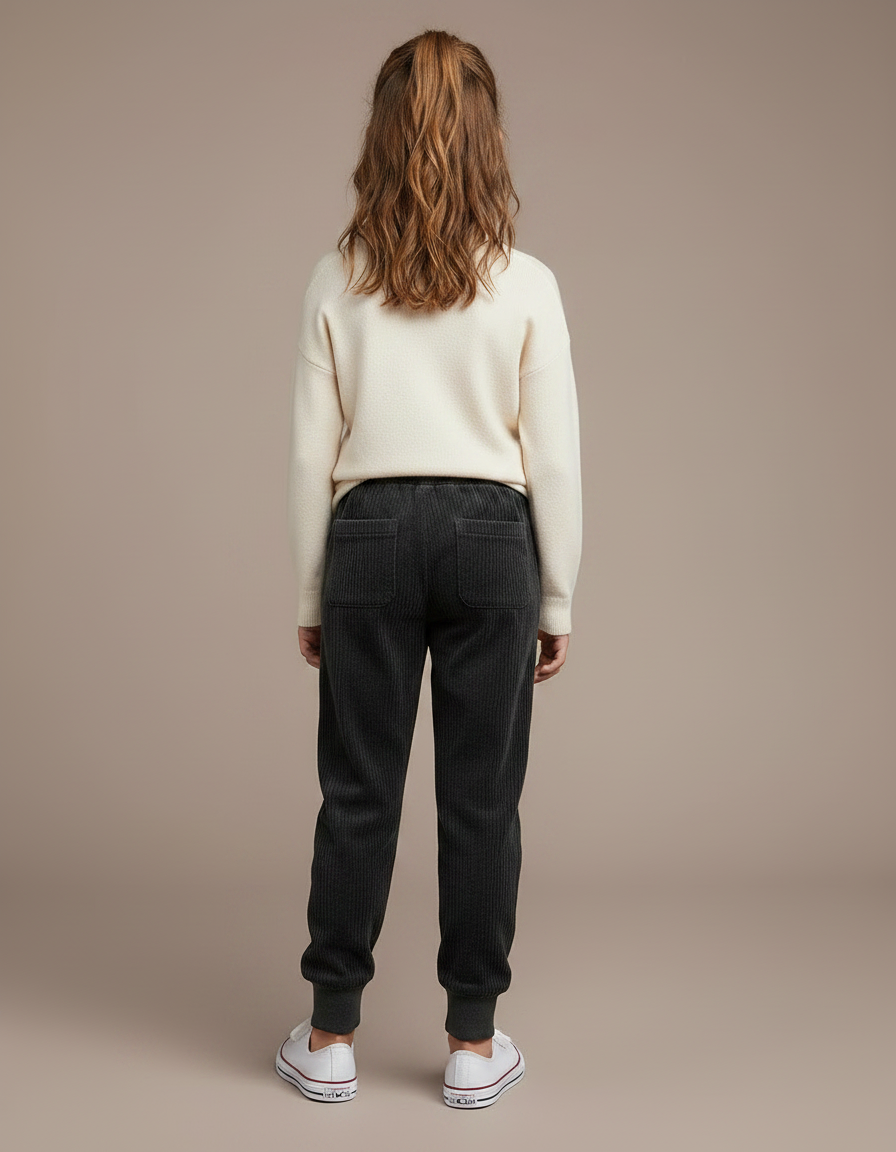 Pantalon Velours Côtelé Ample Gris Enfant Décontracté - Cordé - vue 2