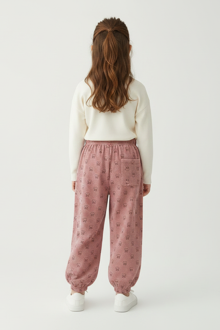 Pantalon Velours Bebe Fille - Rose Cordé - vue 2