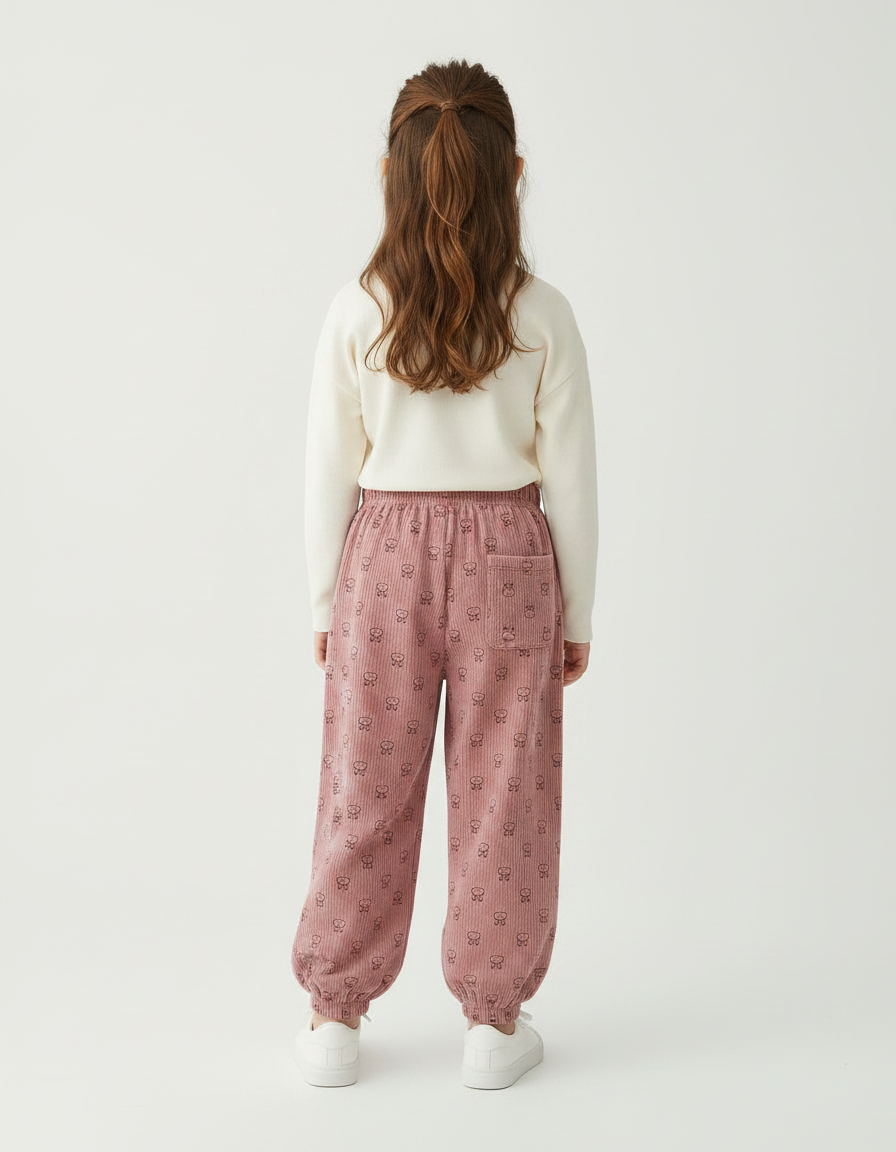Pantalon Velours Bebe Fille - Rose Cordé - vue 2