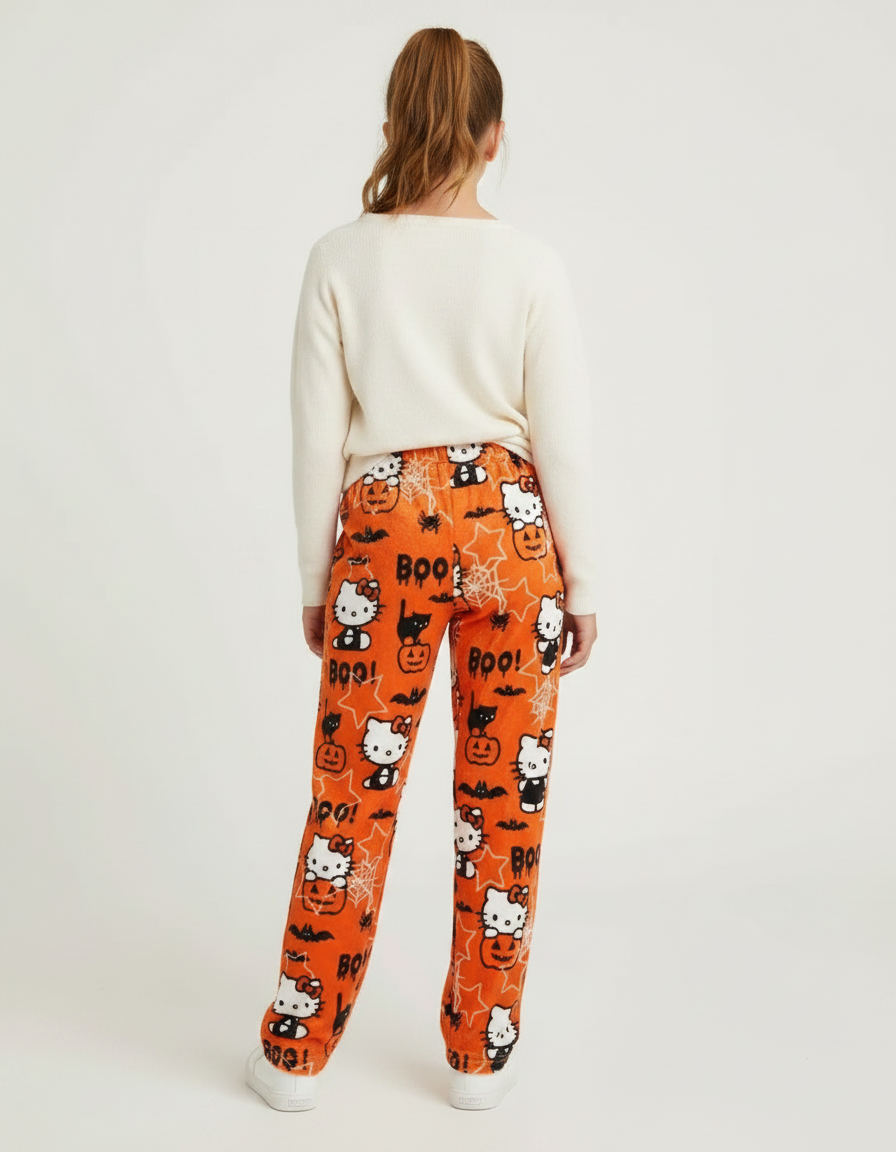 Pantalon Velours Orange Halloween Hello Kitty Doux Confortable - vue 2
