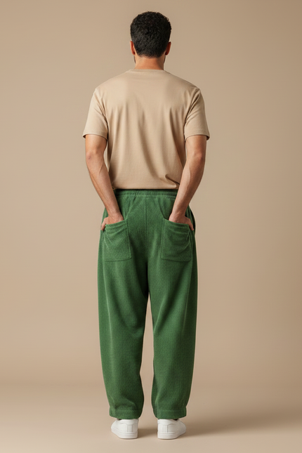 Pantalon Velours Vert Côtelé Ample Décontracté Homme - Cordé - vue 2