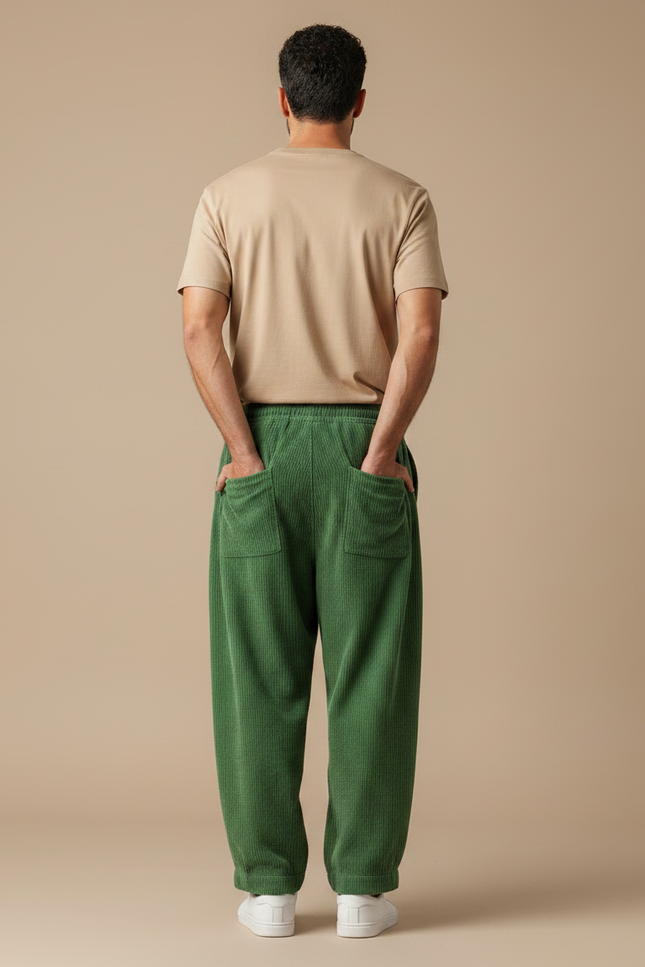 Pantalon Velours Vert Côtelé Ample Décontracté Homme - Cordé - vue 2
