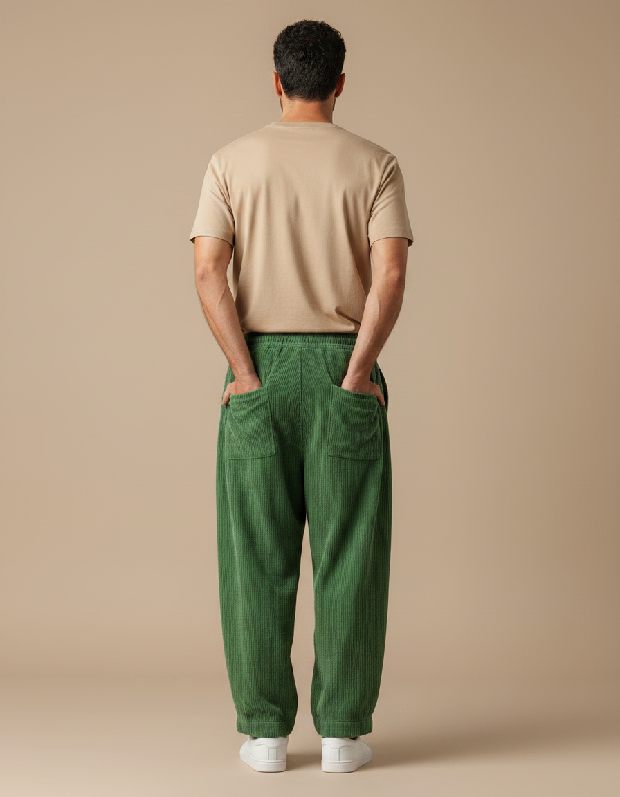 Pantalon Velours Vert Côtelé Ample Décontracté Homme - Cordé - vue 2