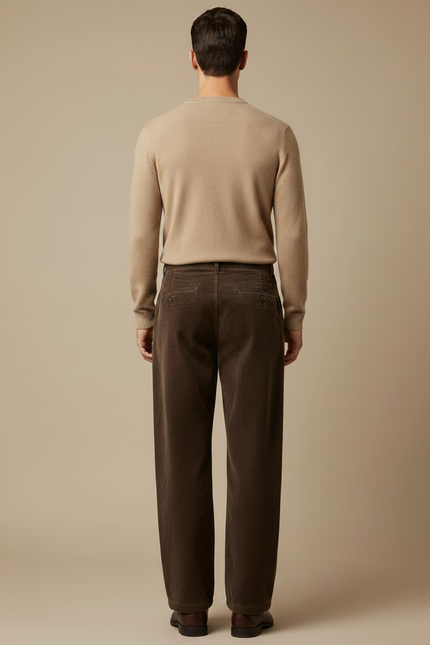 Pantalon Velours Marron Côtelé Ample Décontracté Homme - vue 2
