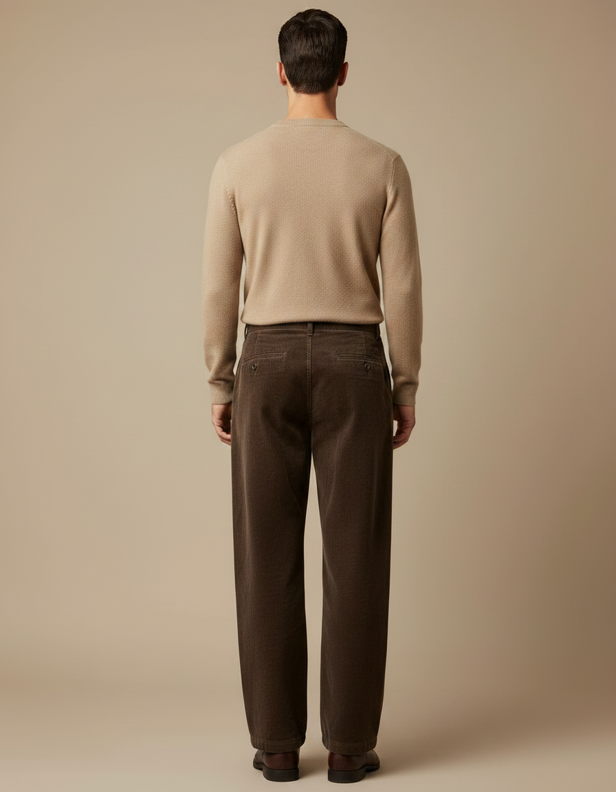 Pantalon Velours Marron Côtelé Ample Décontracté Homme - vue 2