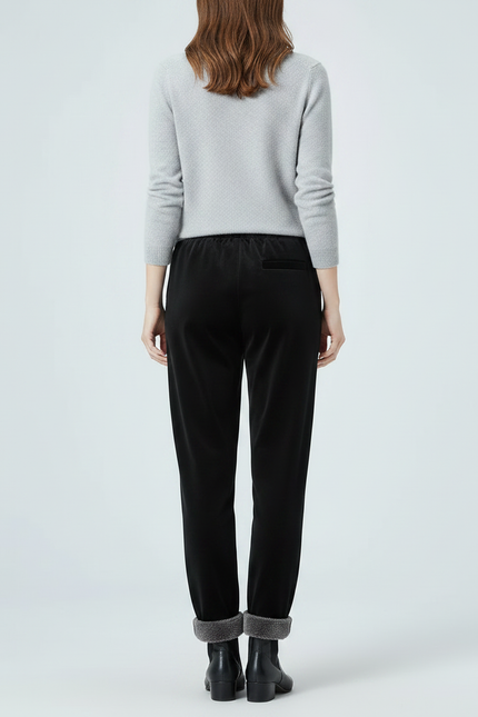 Pantalon Velours Noir Coupe Droite Doublé Chaud - vue 2