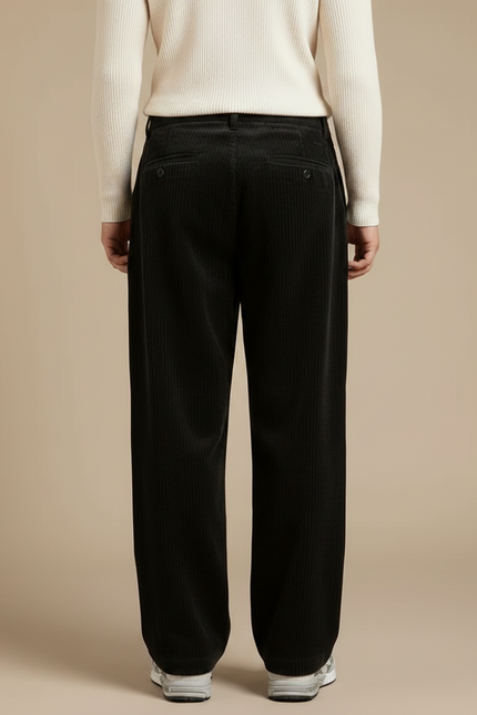 Pantalon Velours Côtelé Noir Droit Ample Homme - Cordé - vue 2