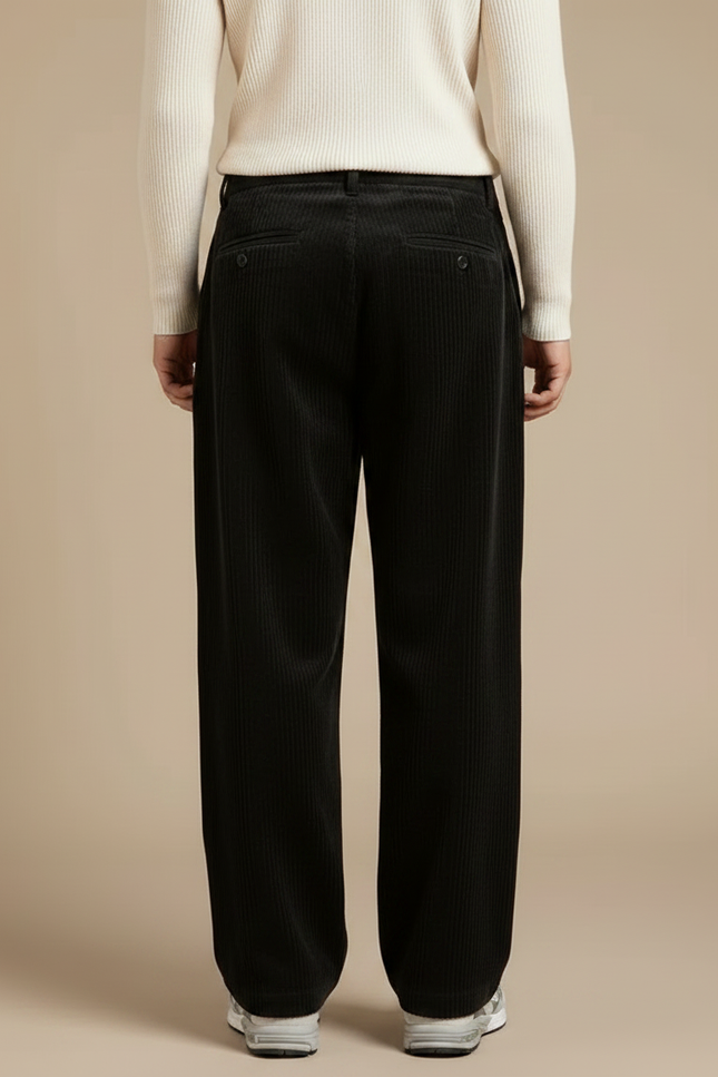 Pantalon Velours Côtelé Noir Droit Ample Homme - Cordé - vue 2