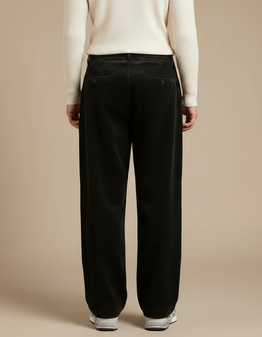 Pantalon Velours Côtelé Noir Droit Ample Homme - Cordé - vue 2