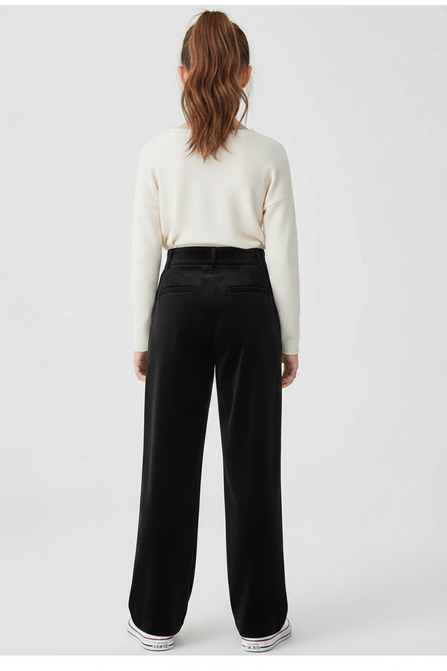 Pantalon Velours Noir Ample Droit Taille Haute - vue 2