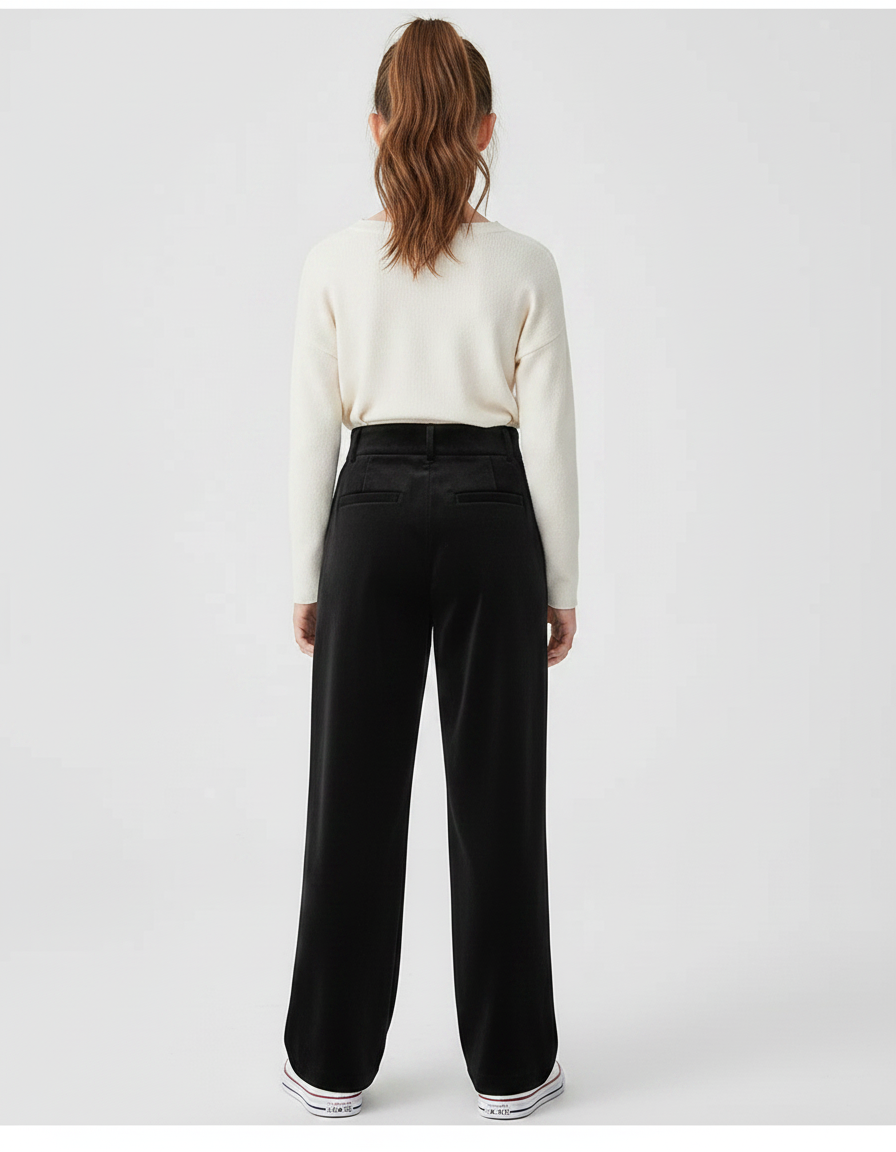 Pantalon Velours Noir Ample Droit Taille Haute - vue 2