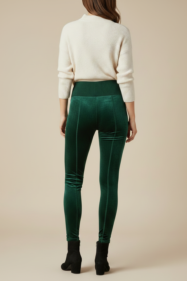 Pantalon Velours Vert Émeraude Slim Taille Haute - vue 2