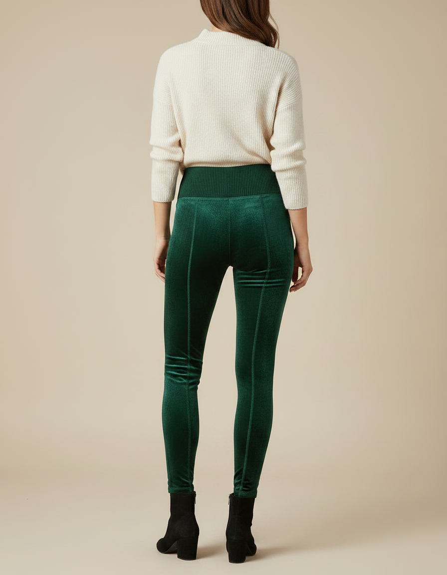 Pantalon Velours Vert Émeraude Slim Taille Haute - vue 2