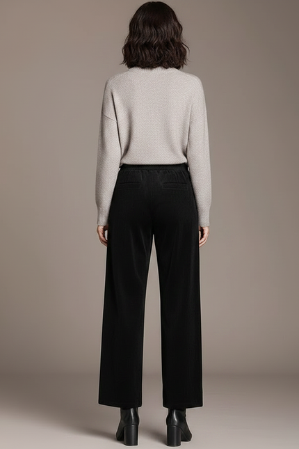 Pantalon Velours Noir Côtelé Ample Cordon Femme - Cordé - vue 2