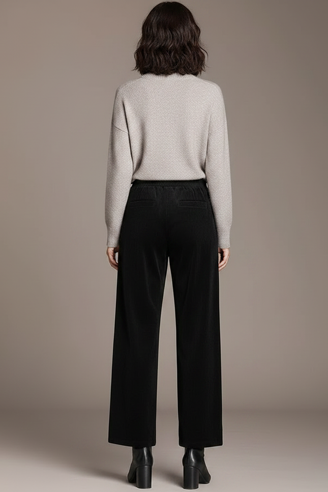 Pantalon Velours Noir Côtelé Ample Cordon Femme - Cordé - vue 2