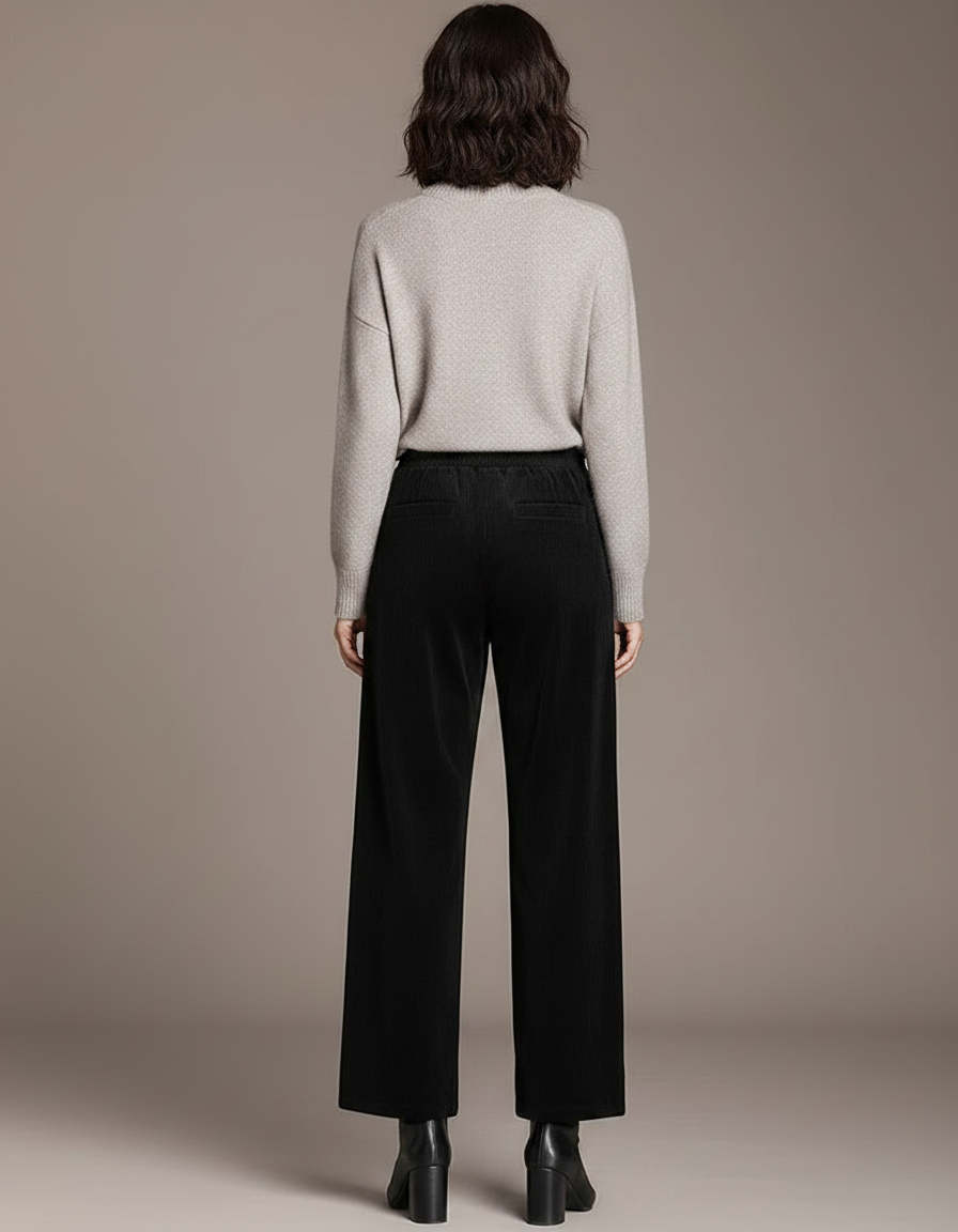 Pantalon Velours Noir Côtelé Ample Cordon Femme - Cordé - vue 2