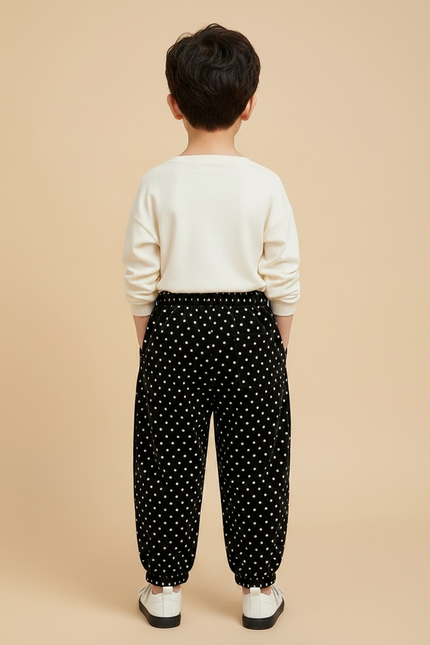 Pantalon Velours Noir À Pois Ample Décontracté Enfant - vue 2