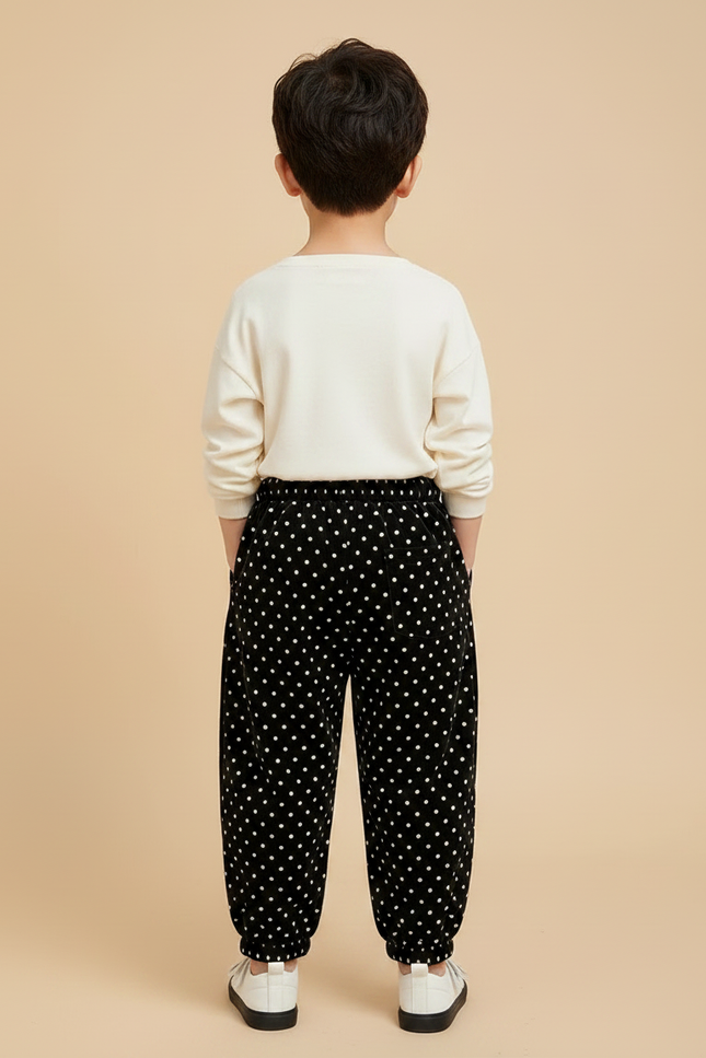 Pantalon Velours Noir À Pois Ample Décontracté Enfant - vue 2