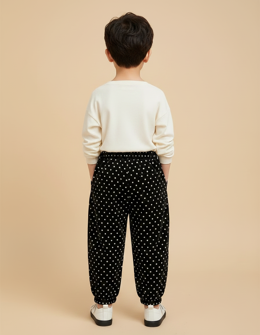 Pantalon Velours Noir À Pois Ample Décontracté Enfant - vue 2