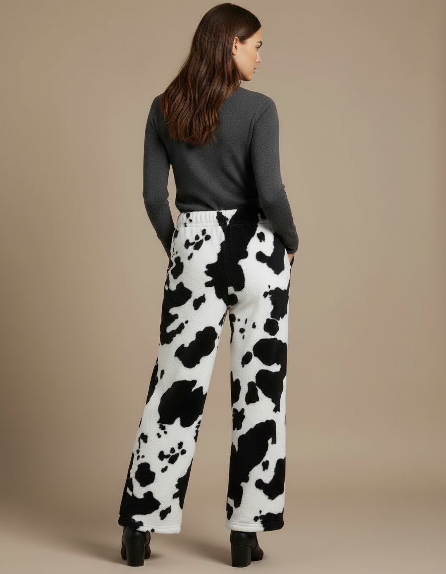 Pantalon Velours Imprimé Vache Ample Décontracté Femme - Molleton - vue 2