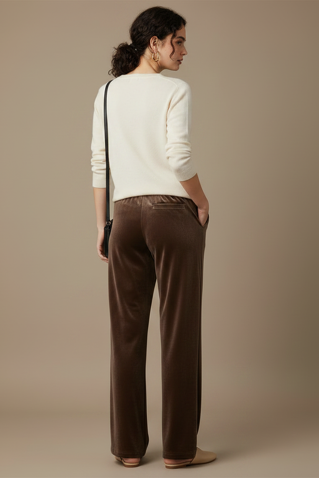 Pantalon Velours Marron Ample Fluide Élégant Femme - vue 2