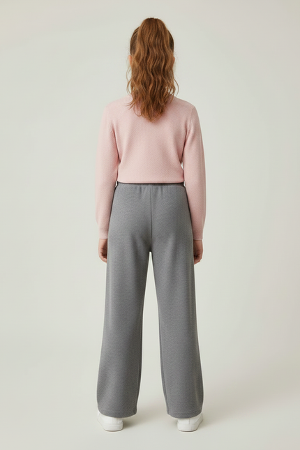 Pantalon Velours Gris Côtelé Ample Brodé Chat Enfant - Cordé - vue 2