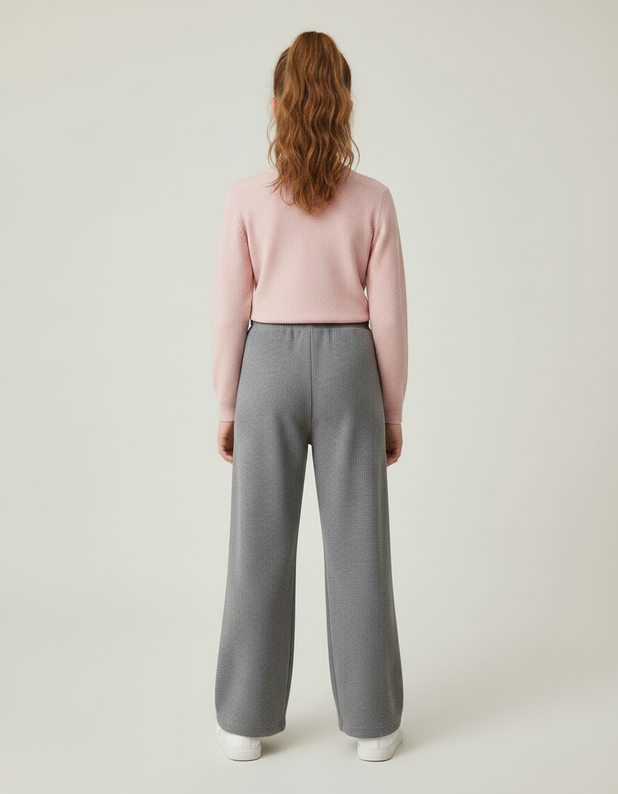 Pantalon Velours Gris Côtelé Ample Brodé Chat Enfant - Cordé - vue 2