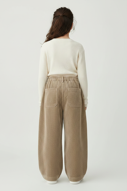Pantalon Velours Côtelé Ample Beige Enfant Décontracté - vue 2