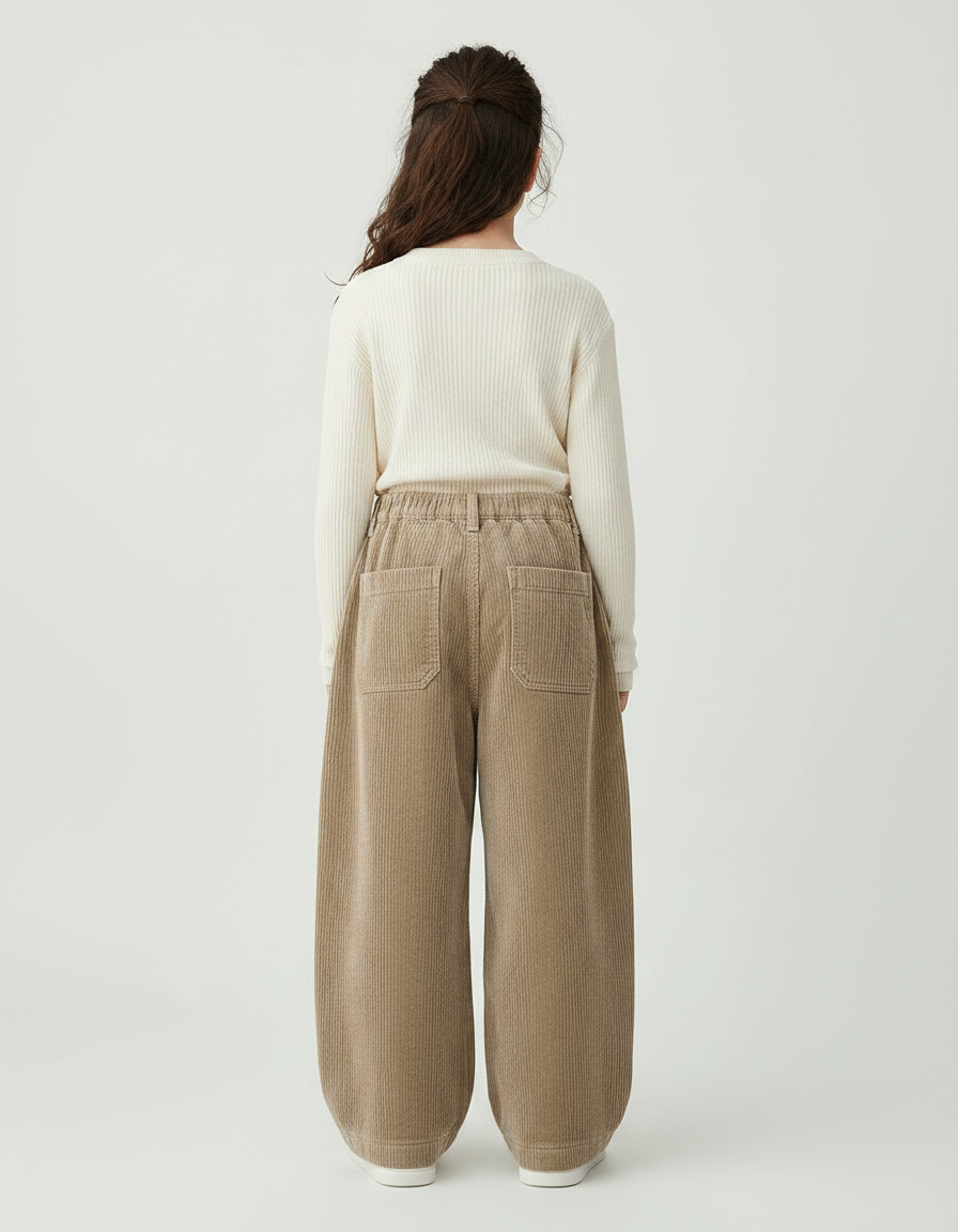 Pantalon Velours Côtelé Ample Beige Enfant Décontracté - vue 2