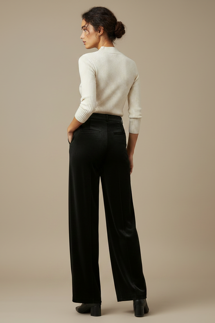 Pantalon Pince Velours Femme - Noir - vue 2
