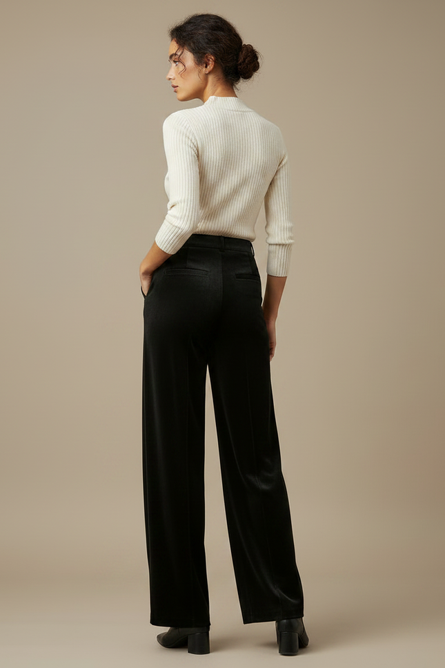 Pantalon Pince Velours Femme - Noir - vue 2