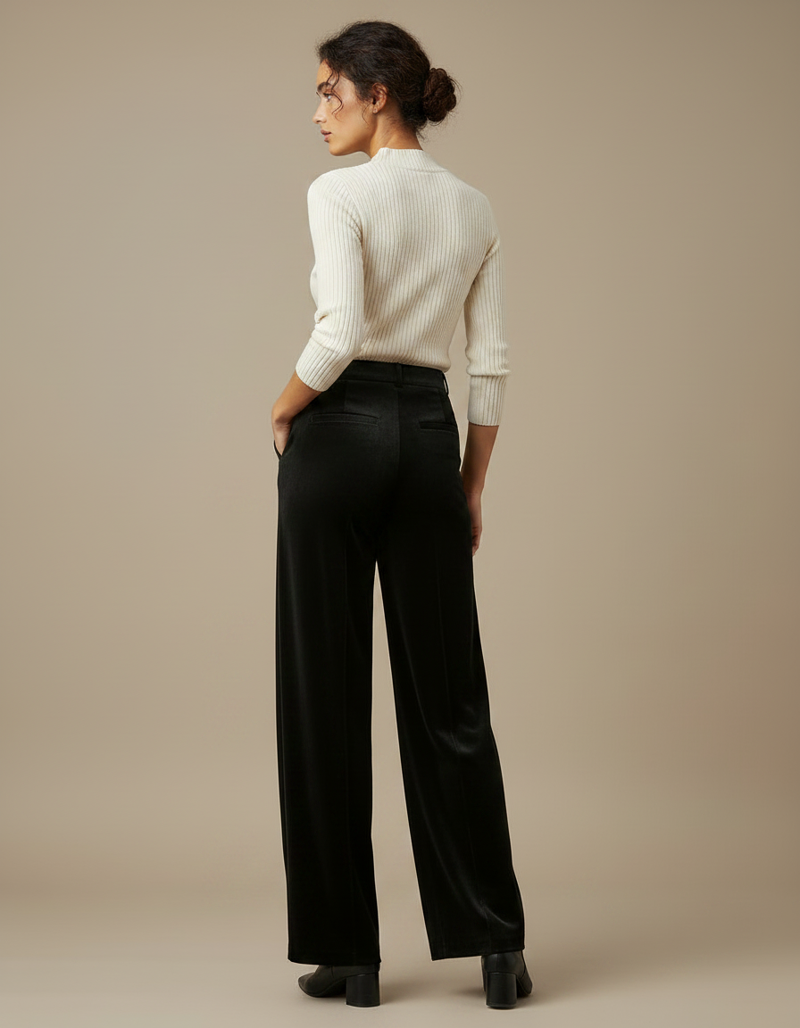 Pantalon Pince Velours Femme - Noir - vue 2